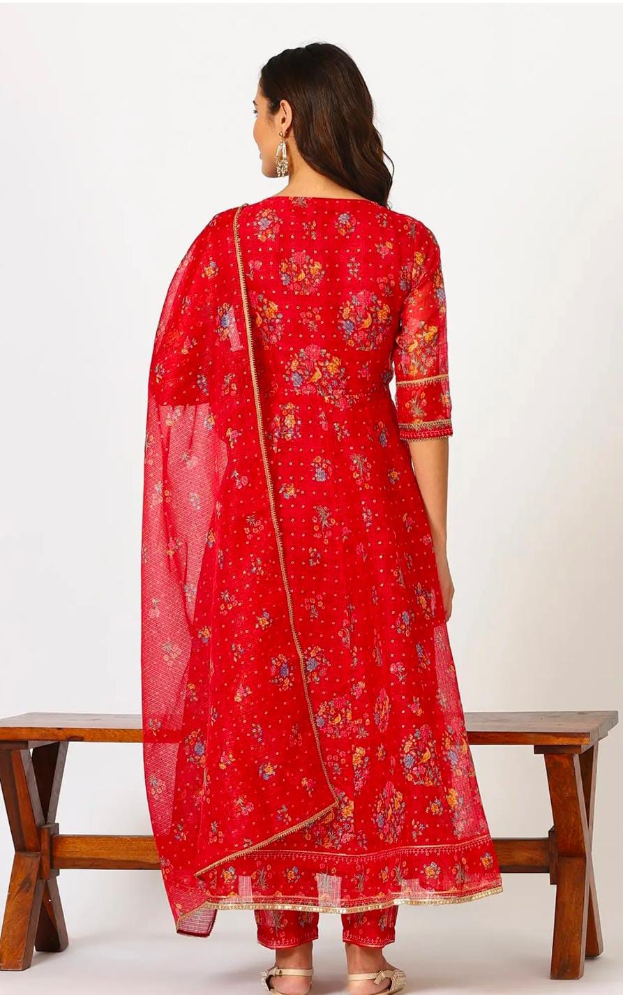 Red Polyester Printed 3/4th Sleeves Kurta Set in Germany