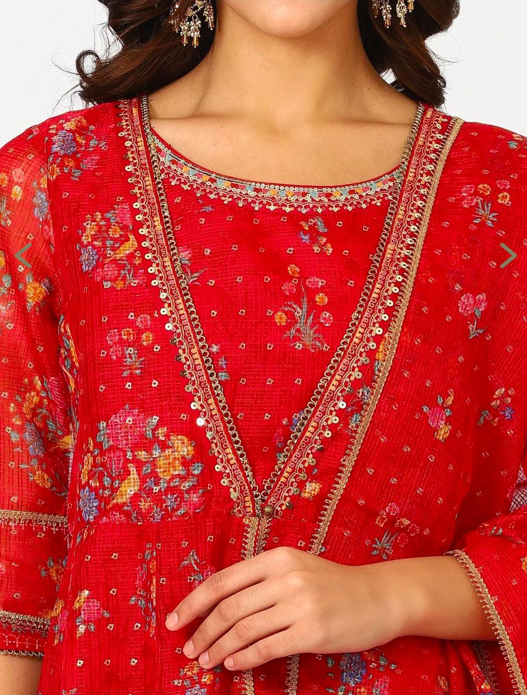 Red Polyester Printed 3/4th Sleeves Kurta Set in Germany