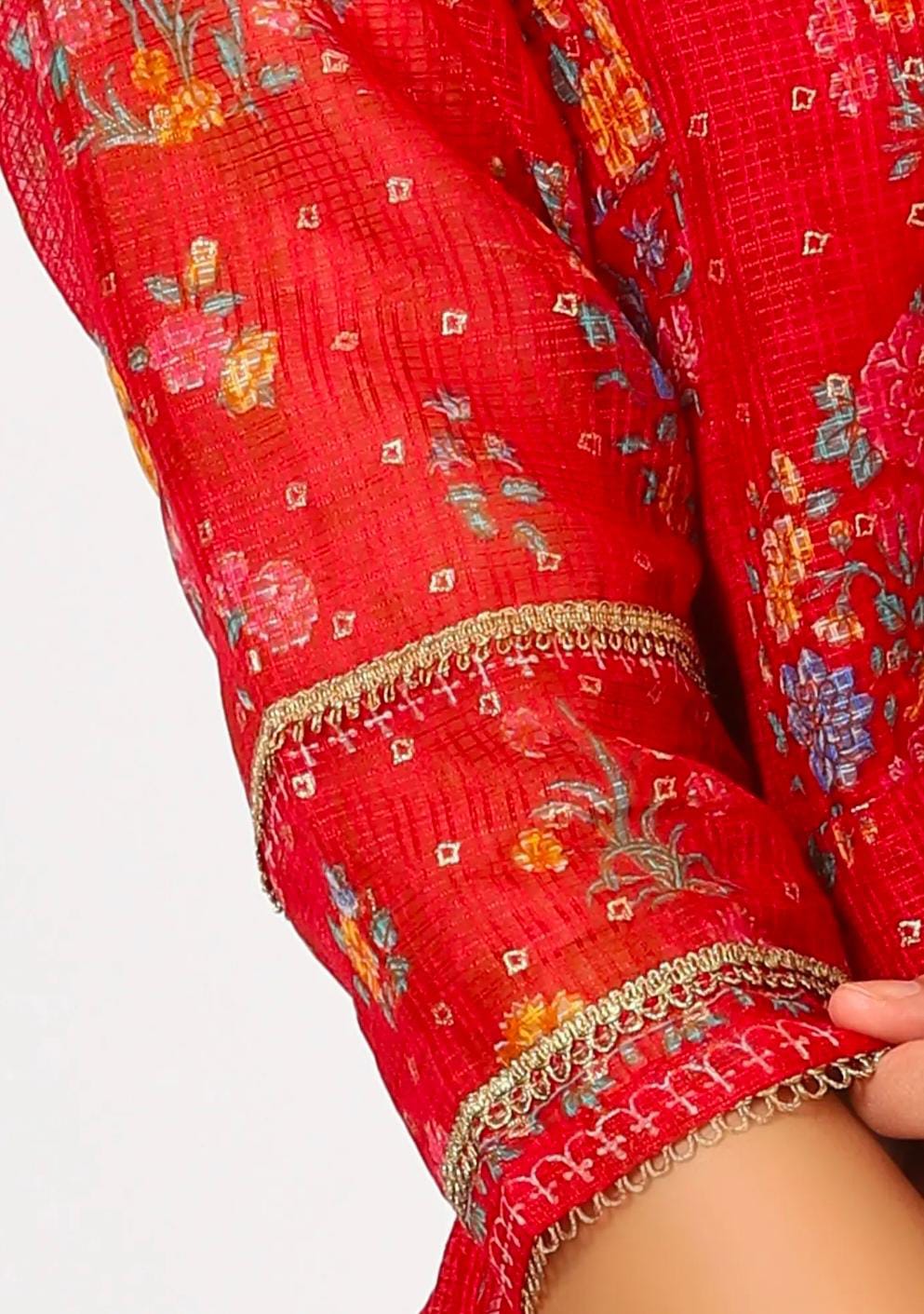 Red Polyester Printed 3/4th Sleeves Kurta Set in Germany