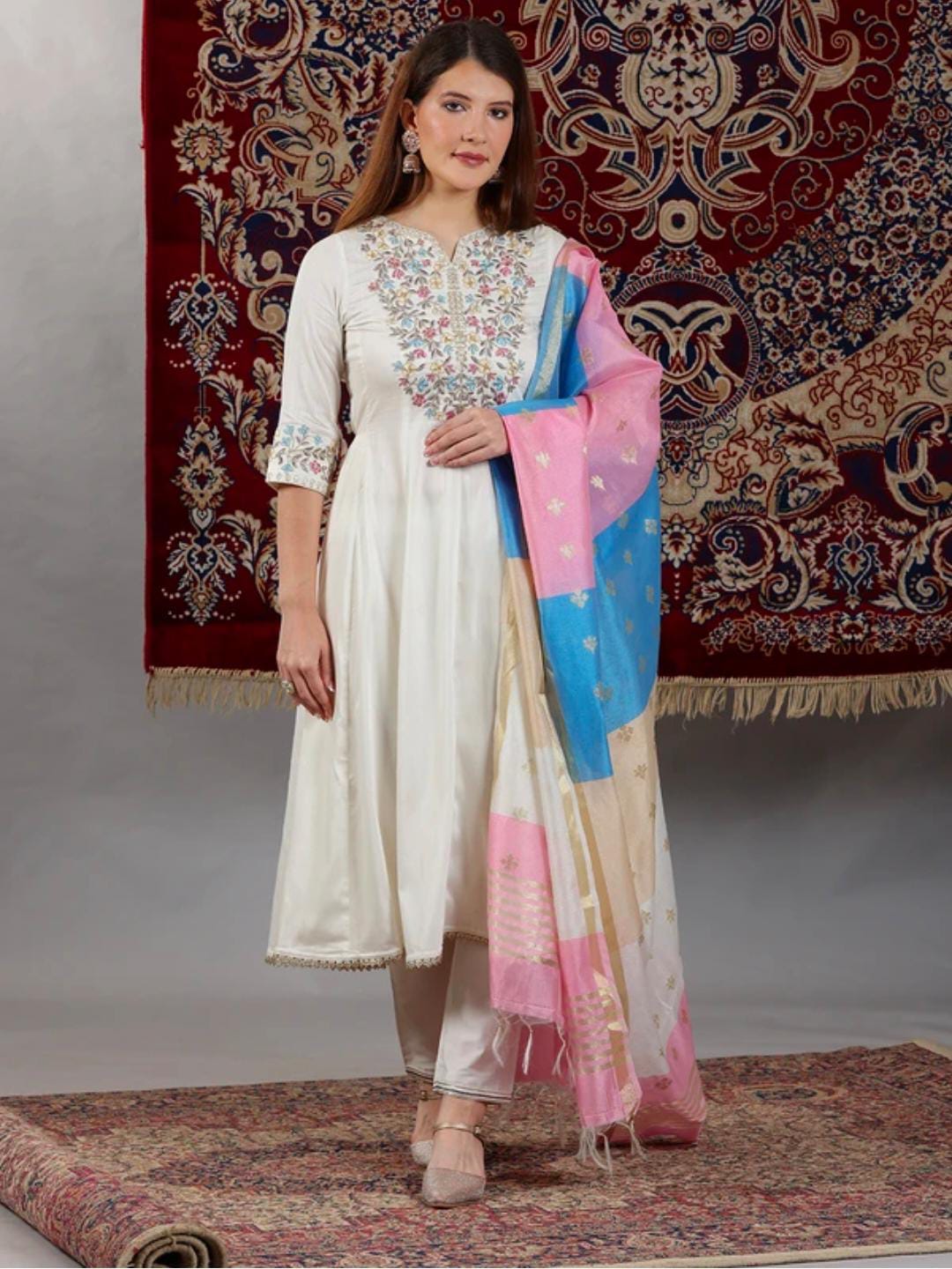 Women Viscose Rayon Kurta Pant Attached Dupatta Set in Germany