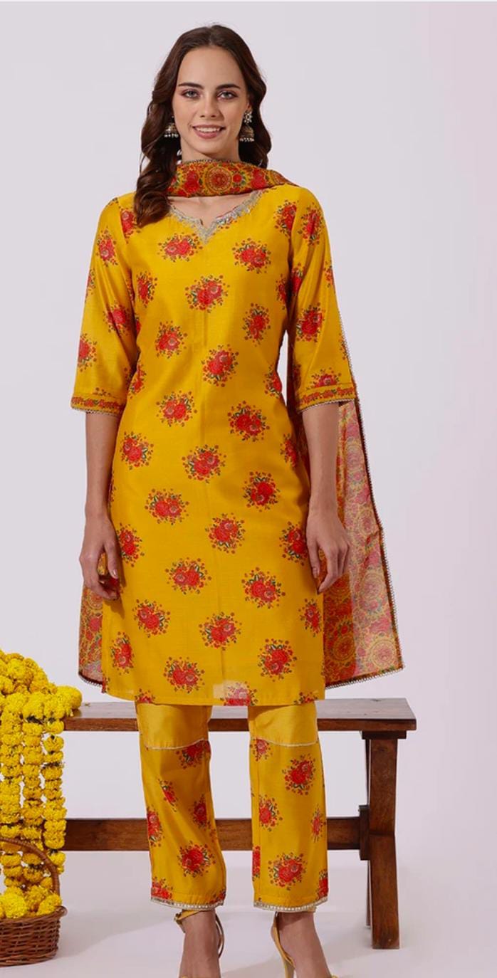 Women Polyester Kurta Pant Dupatta Set in Germany