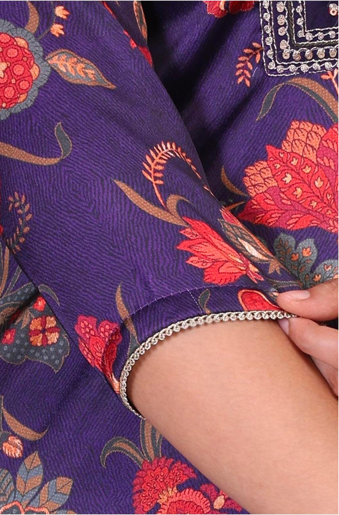 Woman Floral Printed Japanese Satin Straight Kurta with Straight Pant and Dupatta Set in Germany