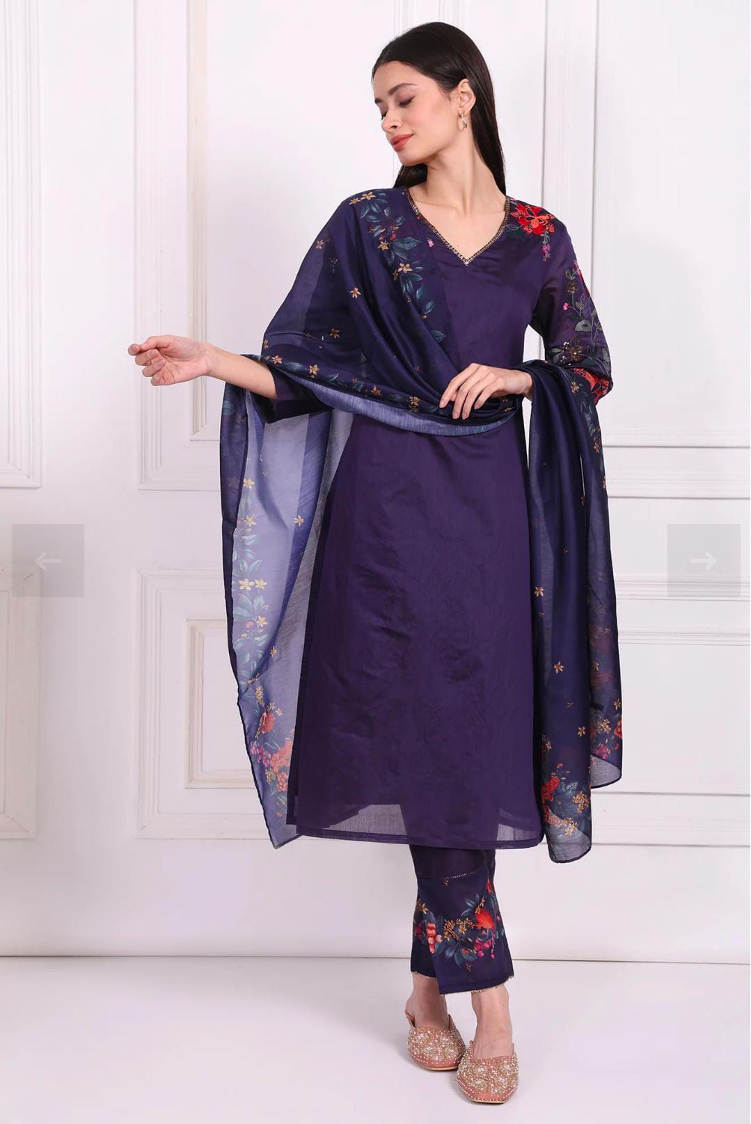 Purple Embroidered Straight Kurta with Straight Pant and Dupatta Set in Germany