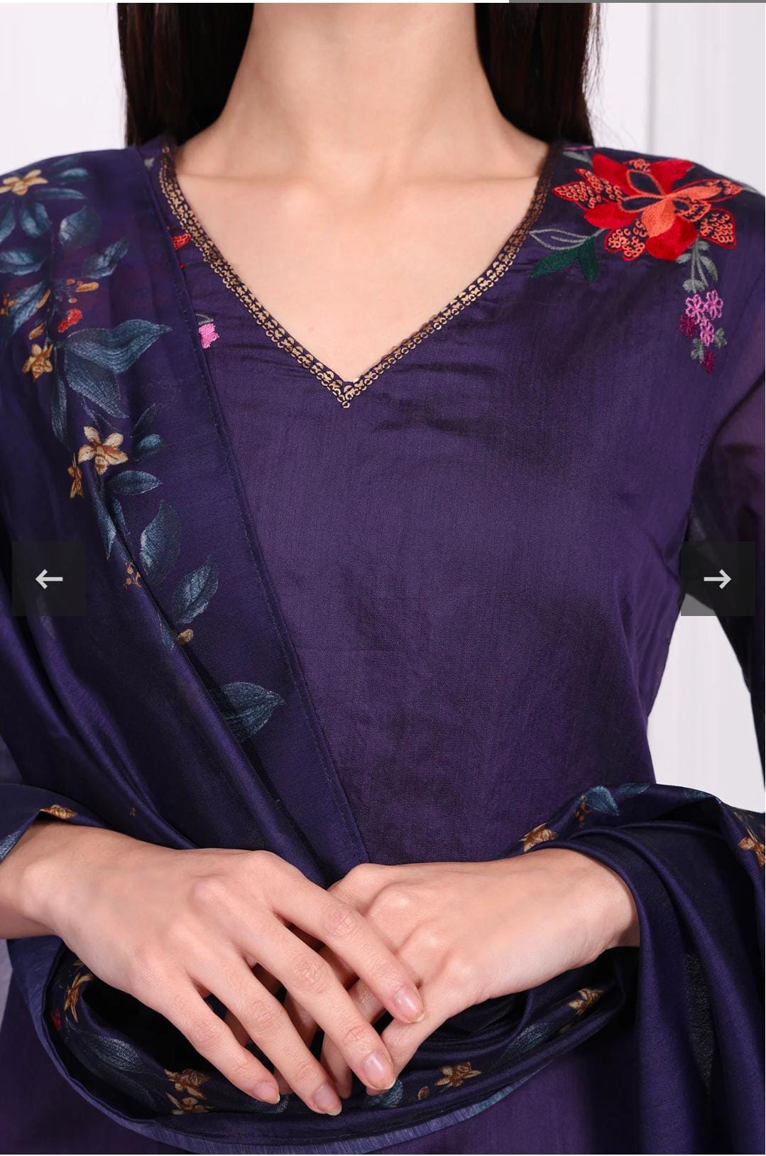 Purple Embroidered Straight Kurta with Straight Pant and Dupatta Set in Germany