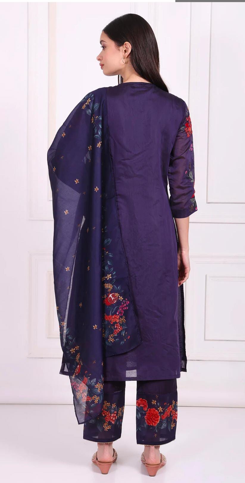 Purple Embroidered Straight Kurta with Straight Pant and Dupatta Set in Germany