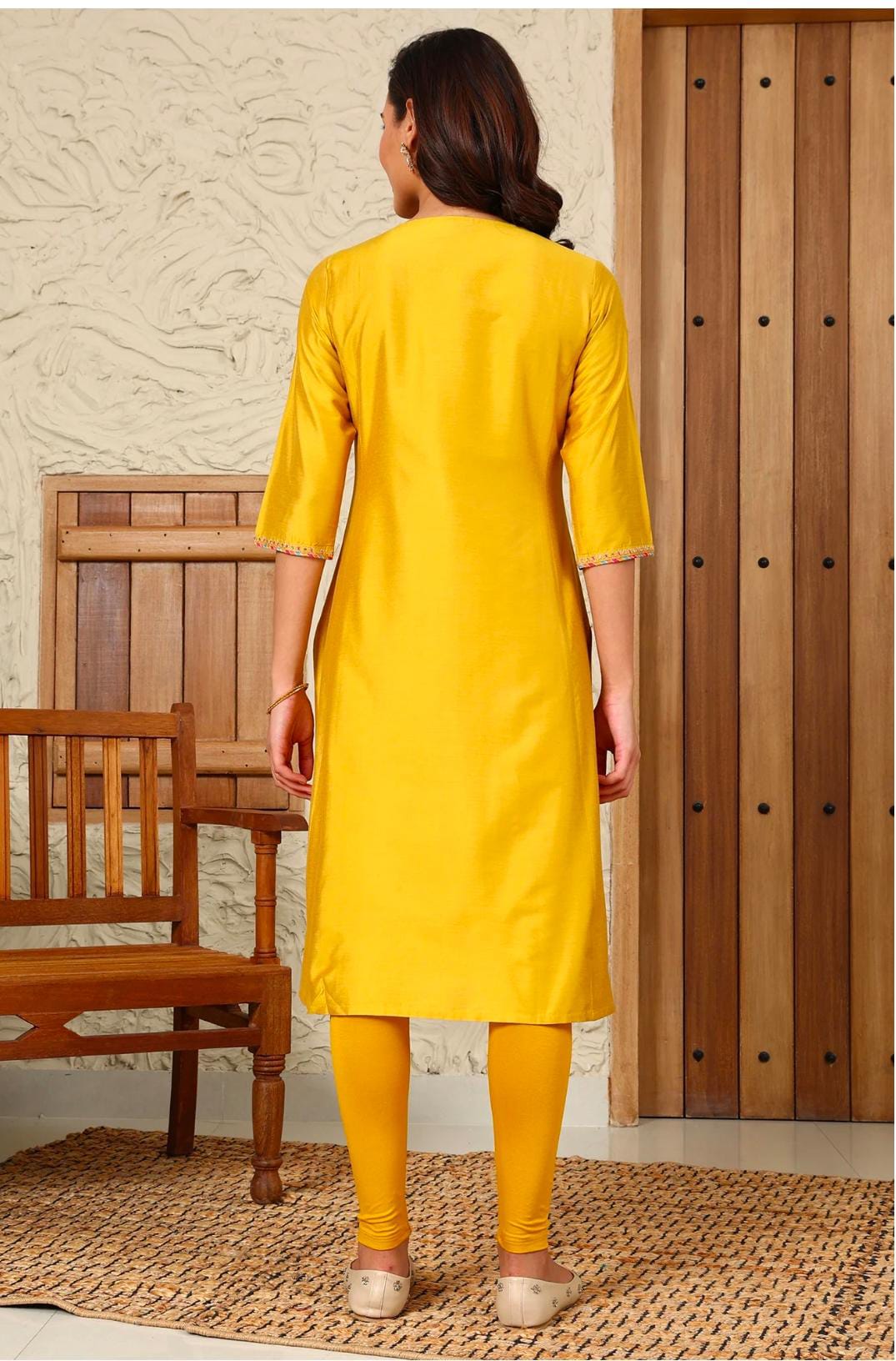 Yellow Solid Dori Embroidered Festive Straight Kurta with Pant in Berlin