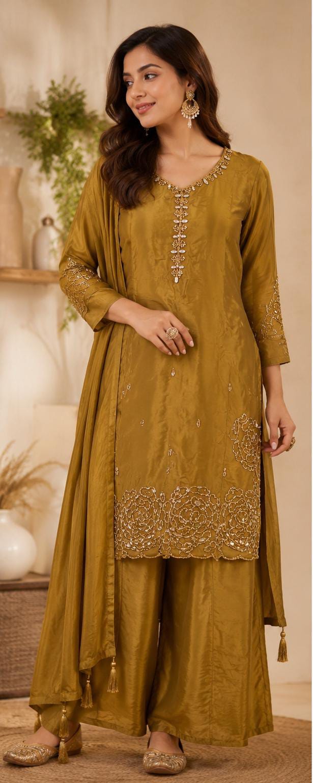 Embroidered Crepe Kurta Palazzo Set in Germany