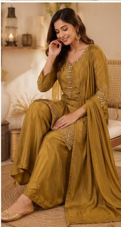 Embroidered Crepe Kurta Palazzo Set in Germany