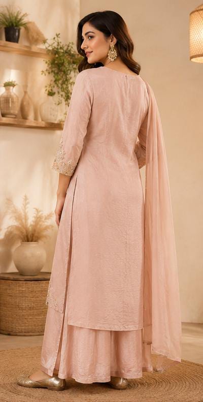 Dusty Pink Embroidered Crepe Palazzo Suit Set in Germany
