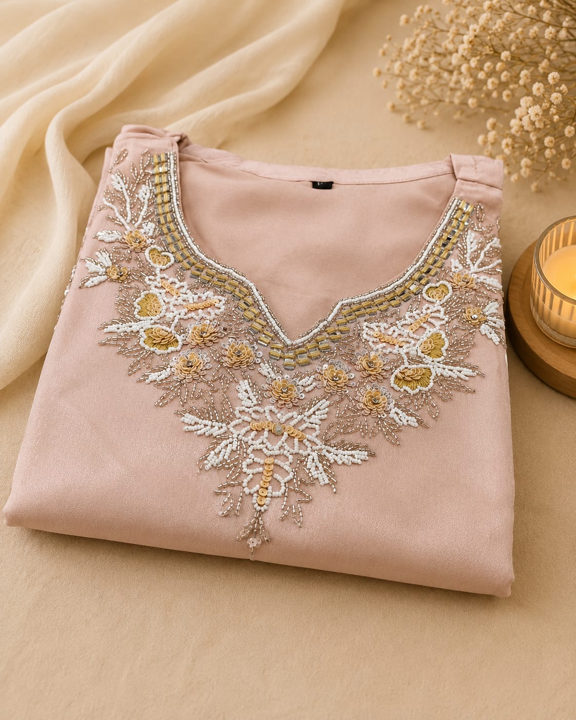 Dusty Pink Embroidered Crepe Palazzo Suit Set in Germany