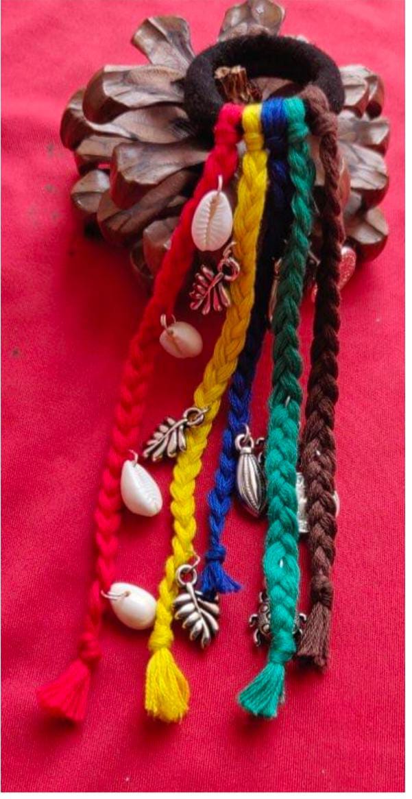 Multicolor Braided Hair Extension Tie with Cowrie Shells & Metallic Charms rubber band in Germany
