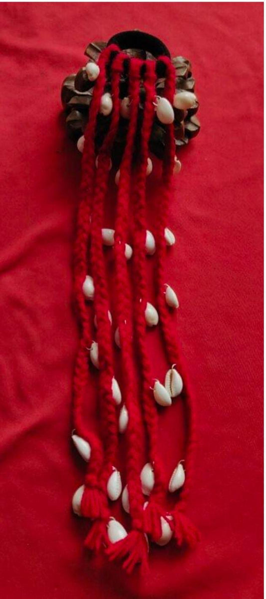 Handcrafted Boho Cowrie Shell Hair Braid Extension rubber band (Red) in Germany
