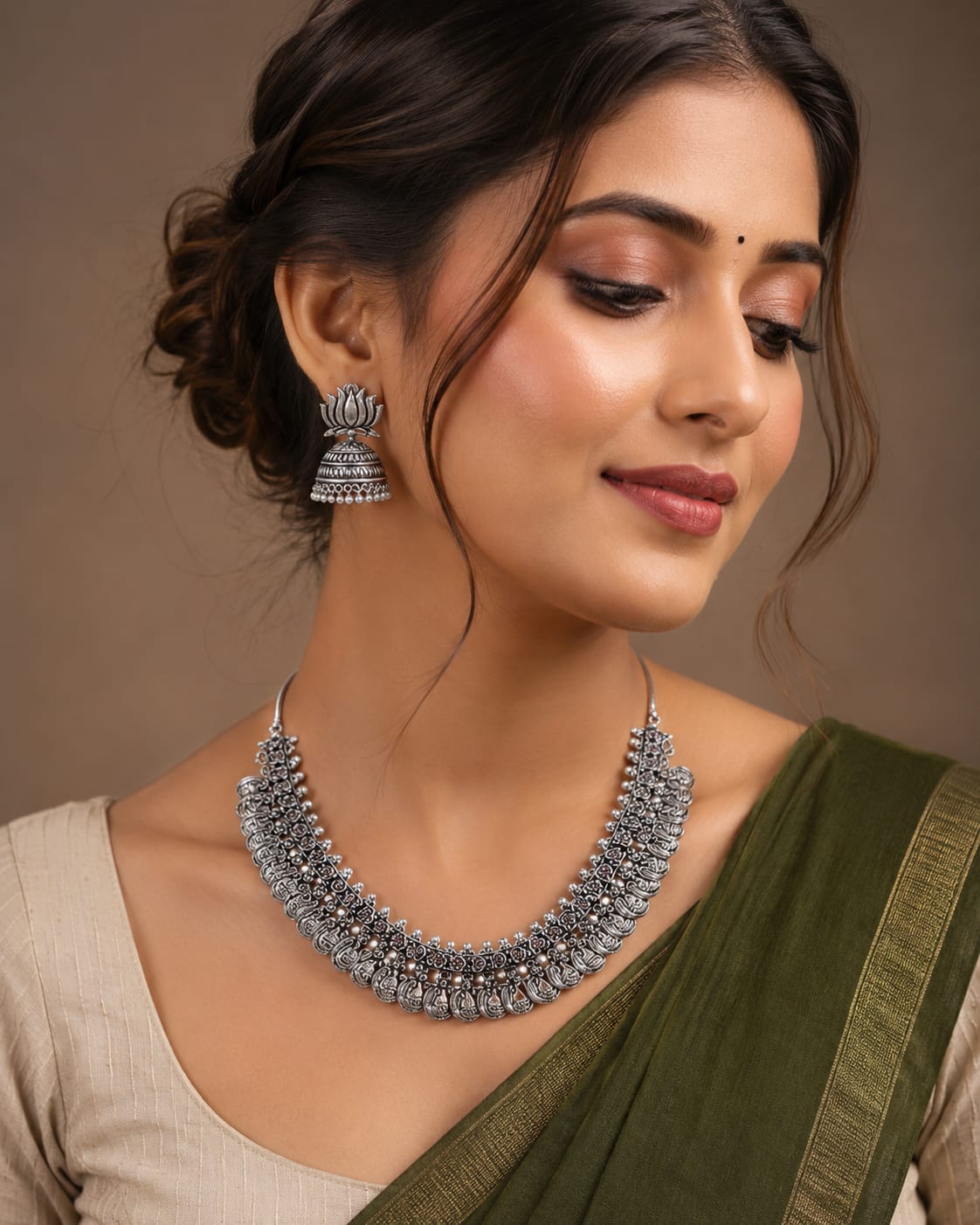 Traditional Oxidised Silver Necklace and Jhumka Earrings Set in Germany