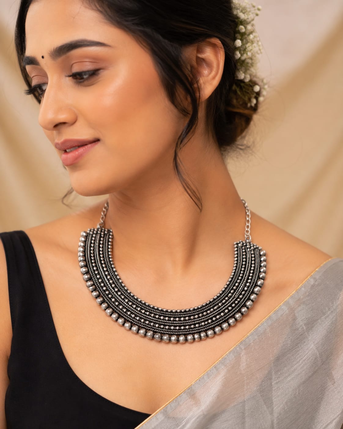 Oxidized Silver Beaded Hasli Choker Necklace in Germany