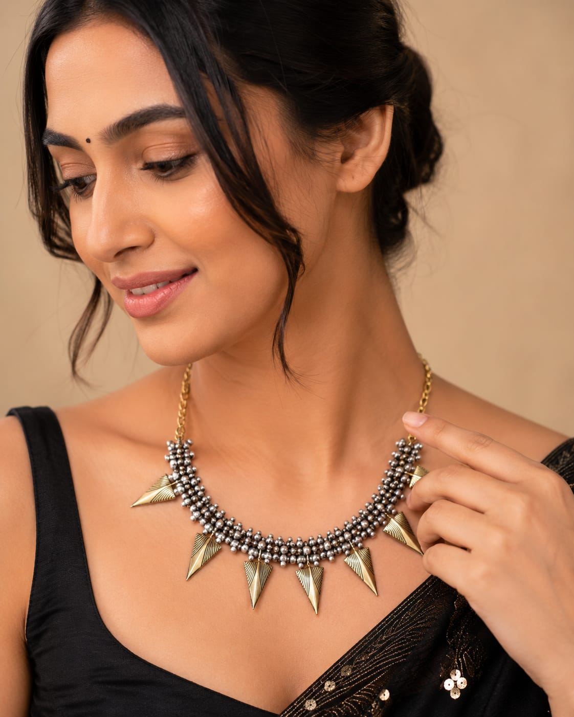 Dual-Tone Oxidized Silver and Brass Tribal Spike Choker Necklace in Germany