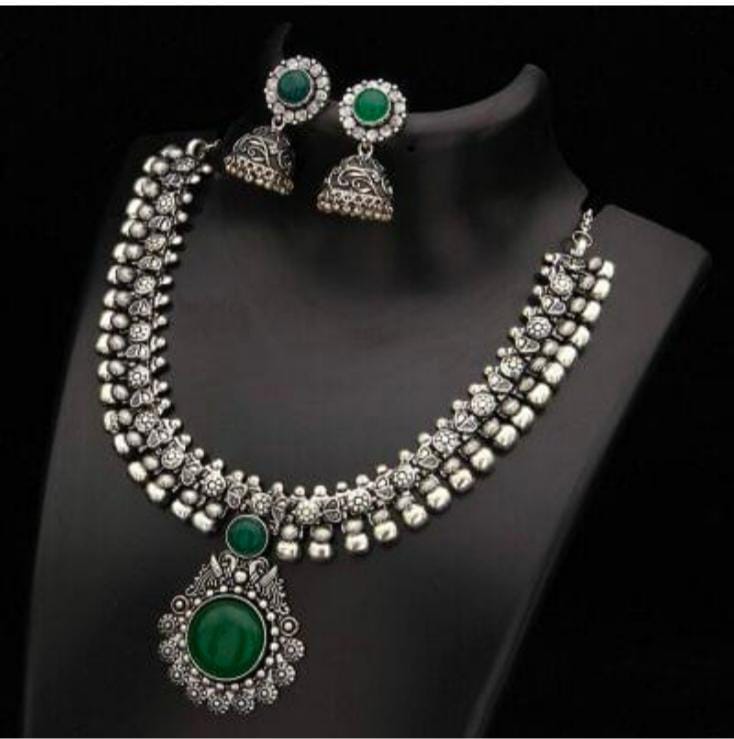 Green Gemstone Pendant Oxidised Necklace in Germany