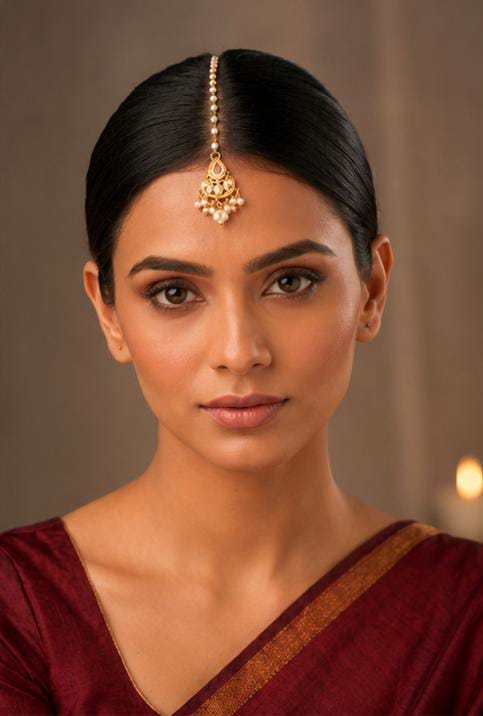 Traditional Pearl and Kundan Studded Maang Tikka in Germany