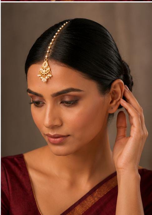 Traditional Pearl and Kundan Studded Maang Tikka in Germany