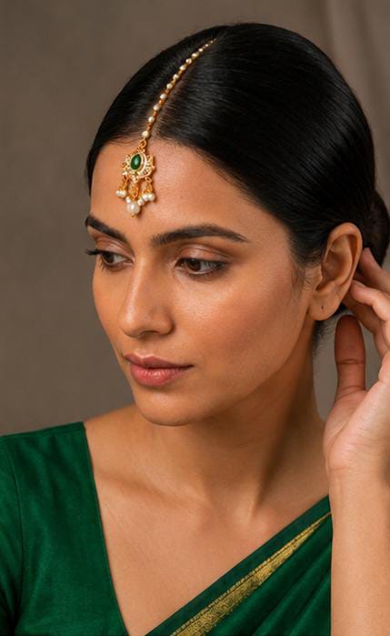 Traditional Gold-Plated Emerald and Pearl Kundan Maang Tikka in Germany