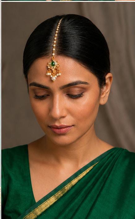 Traditional Gold-Plated Emerald and Pearl Kundan Maang Tikka in Germany