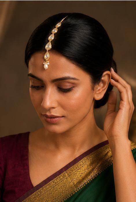 Traditional Gold-Plated Kundan Teardrop Maang Tikka in Germany