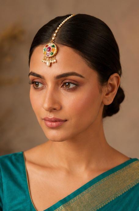 Traditional Gold-Plated Navratna Jadau Maang Tikka in Germany