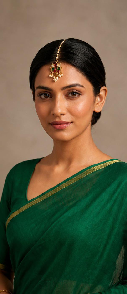Traditional Kundan and Pearl Floral Maang Tikka in Germany