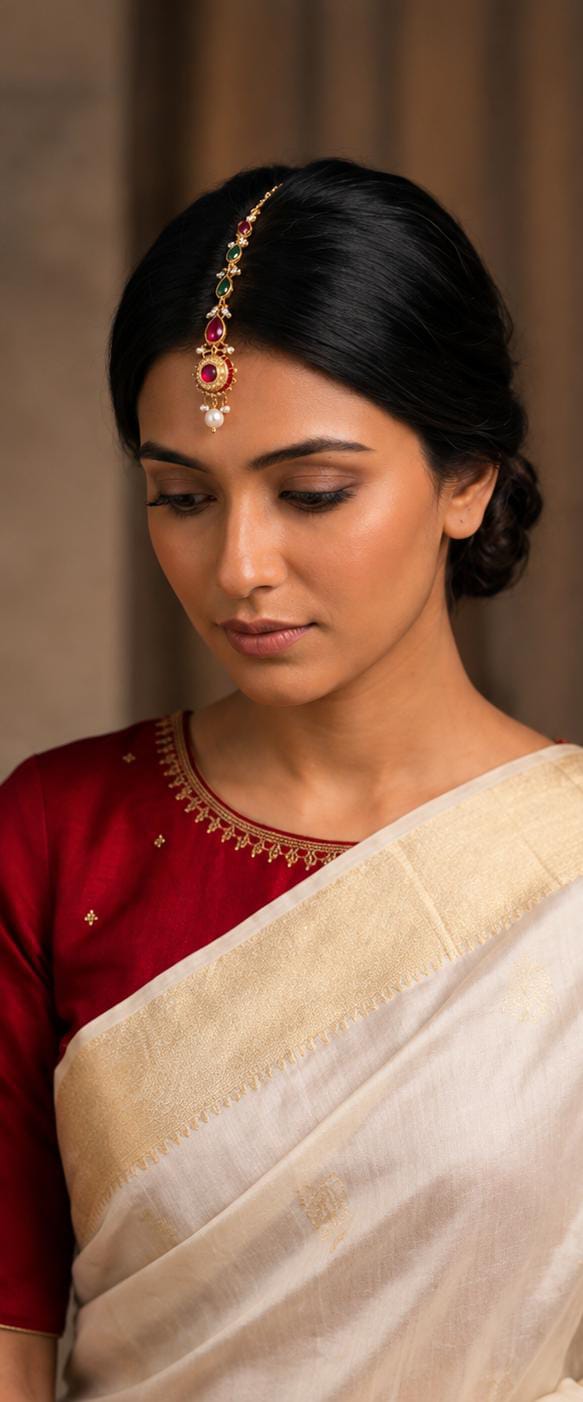 Elegant Low Bun with Traditional Maang Tikka in Germany