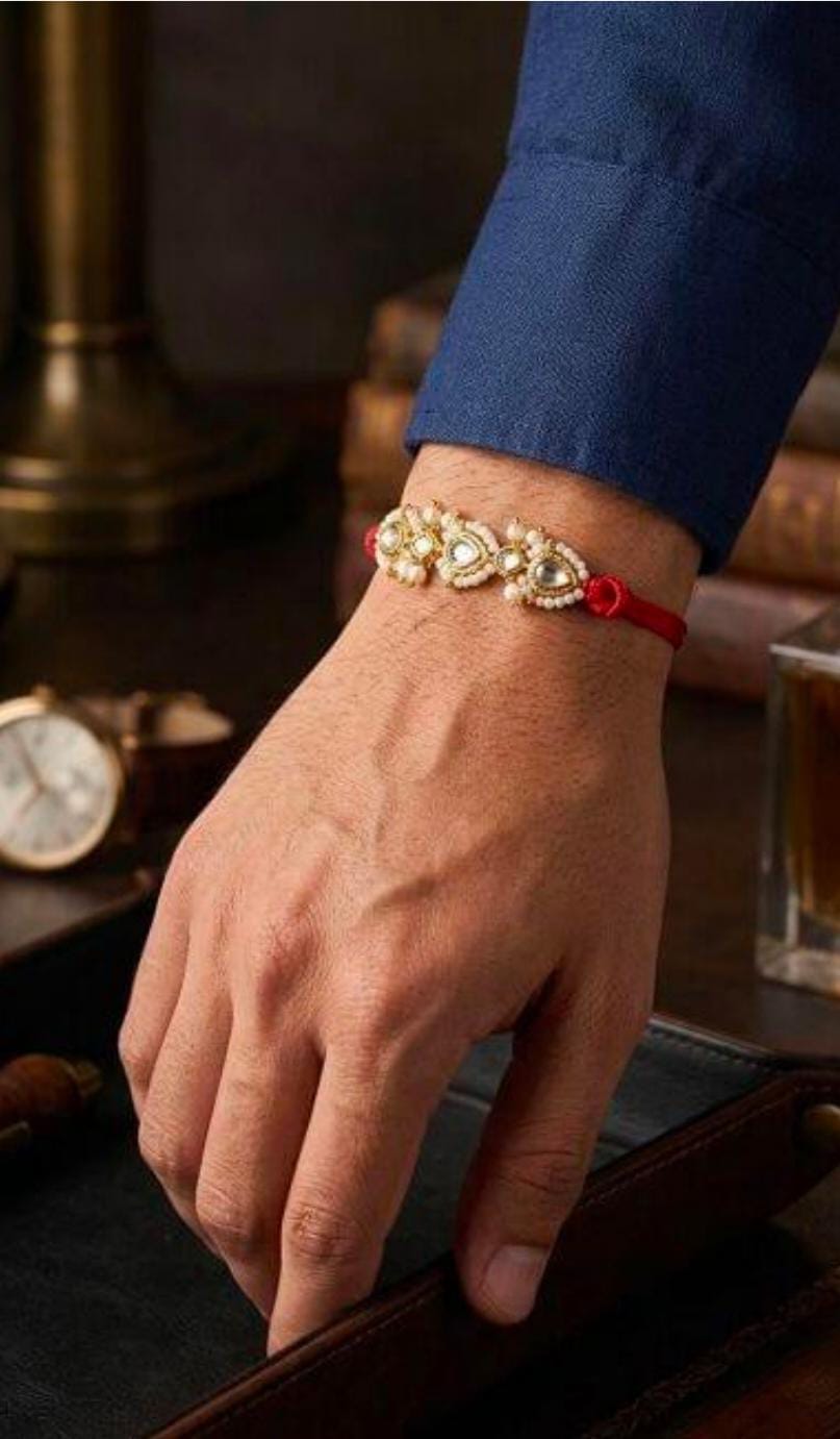 Traditional Premium Kundan and Pearl Beaded Rakhi for Raksha Bandhan in Germany