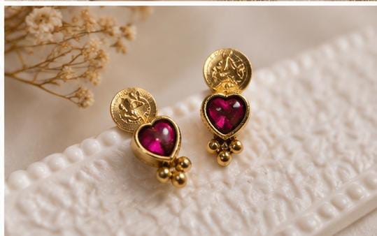Antique Gold Finish Traditional Elakkathali Coin Necklace Set with Kemp Accents Earrings in Germany