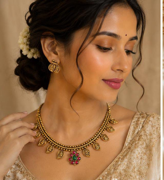 Traditional Antique Gold Lakshmi Coin Choker Set in Germany