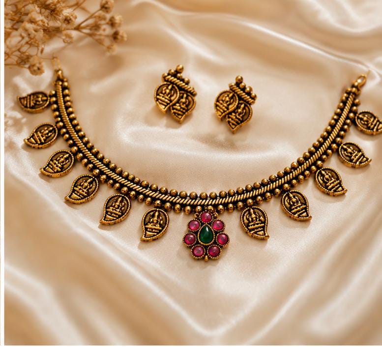 Traditional Antique Gold Lakshmi Coin Choker Set in Germany