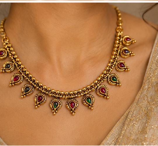 Traditional Antique Gold-Plated Choker Necklace & Earring Set in Germany