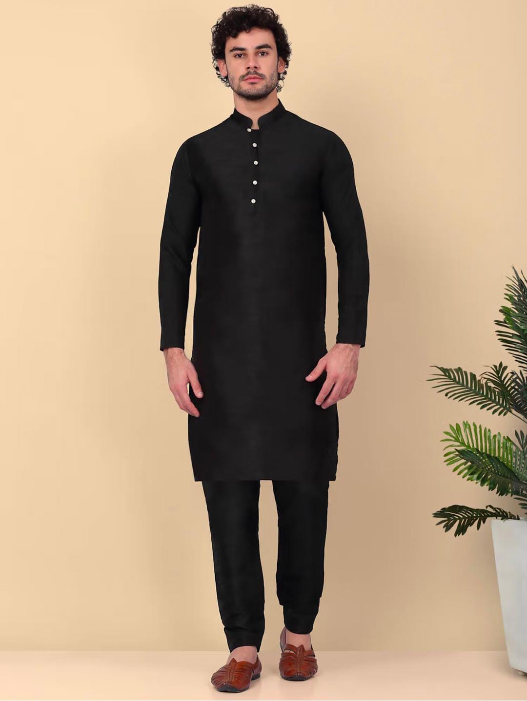 Men's Silk Blend Kurta and Churidar with Embroidered Pink Nehru Jacket in Berlin
