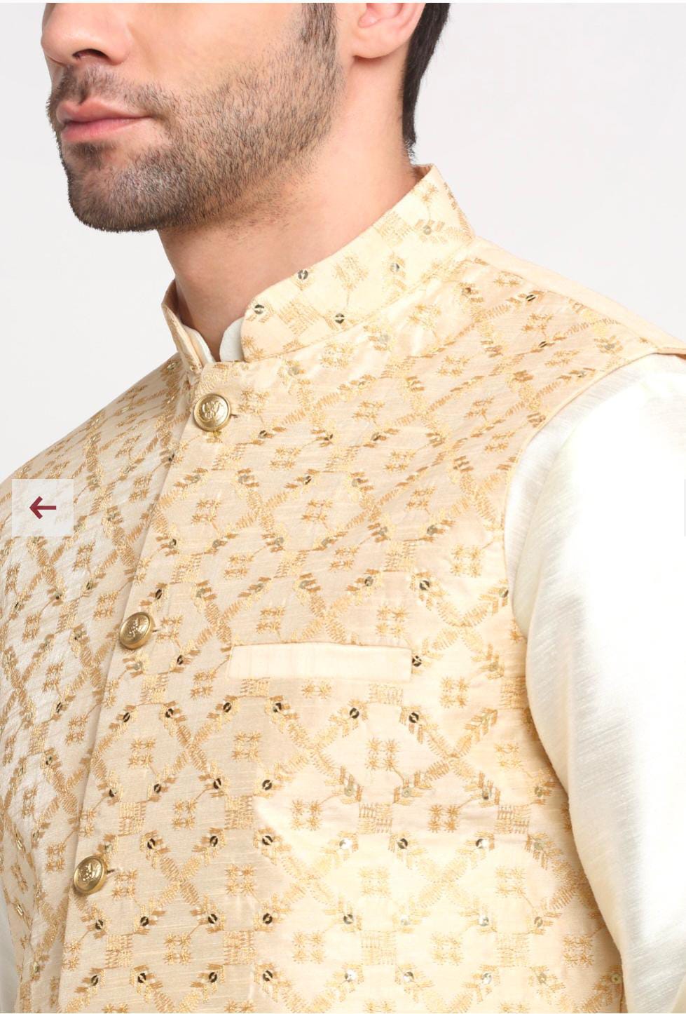 Men Silk Cream Kurta Churidar With Beige Embroidered Nehru Jacket Set in Berlin