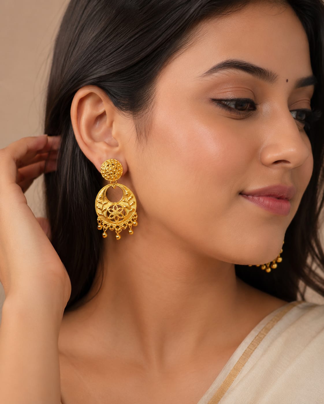 Ethnic Festive Gold-Plated Moon-Shaped Earrings in Berlin