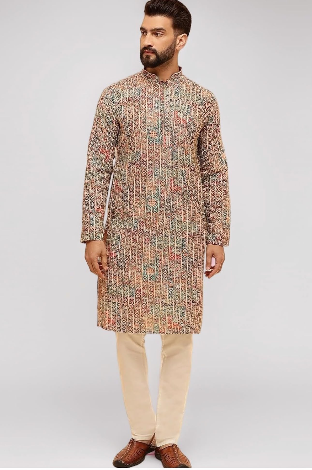 Men's Cotton Silk Gold Thread Floral Embroidered Kurta Set in Berlin