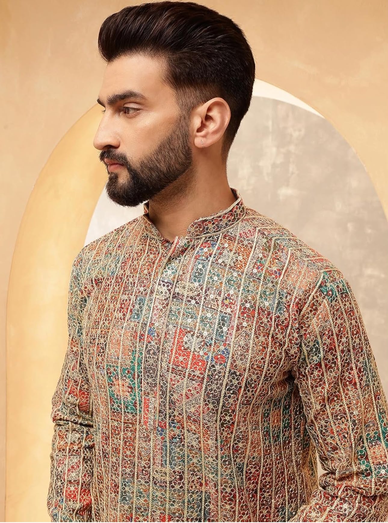 Men's Cotton Silk Gold Thread Floral Embroidered Kurta Set in Berlin
