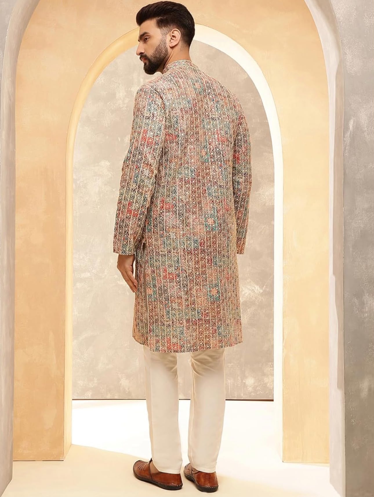 Men's Cotton Silk Gold Thread Floral Embroidered Kurta Set in Berlin