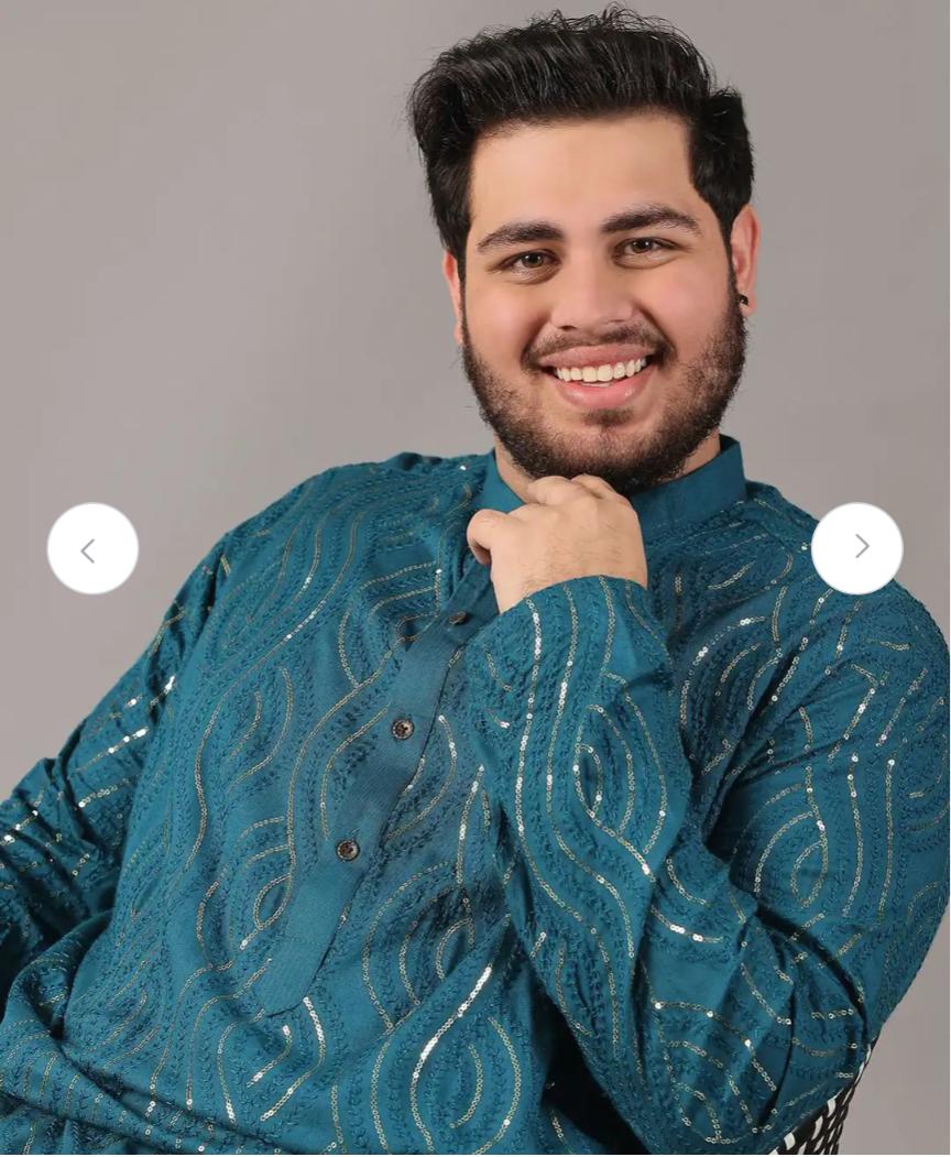 Floral Embroidered Band Collar Sequinned Cotton Straight Kurta Set in Berlin