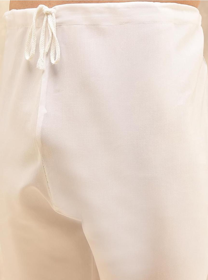 Kurta in Cotton and Viscose with Shiny Thread and Sequins, White Pyjamas in Berlin
