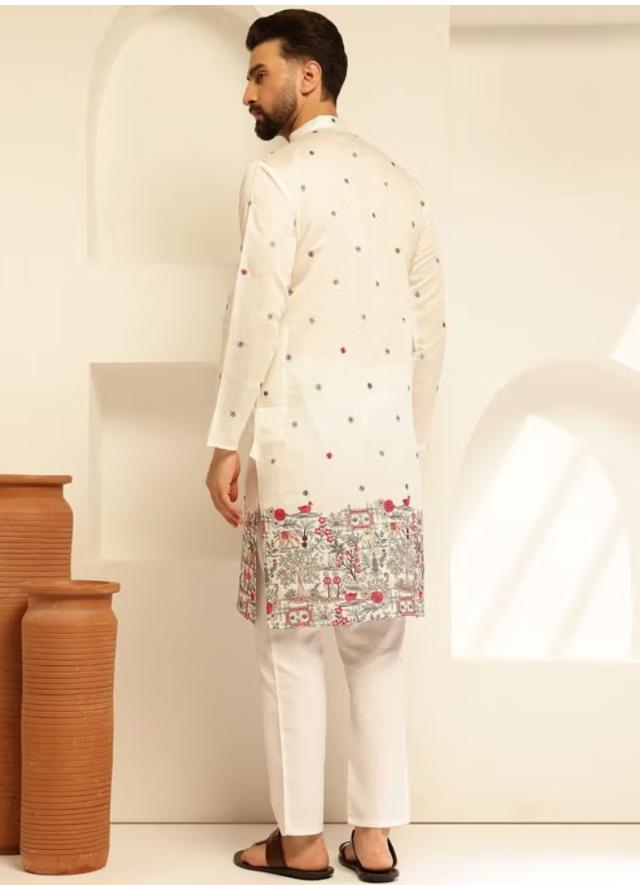 Floral Embroidered Cotton Silk Kurta and Pyjama for Men in Berlin