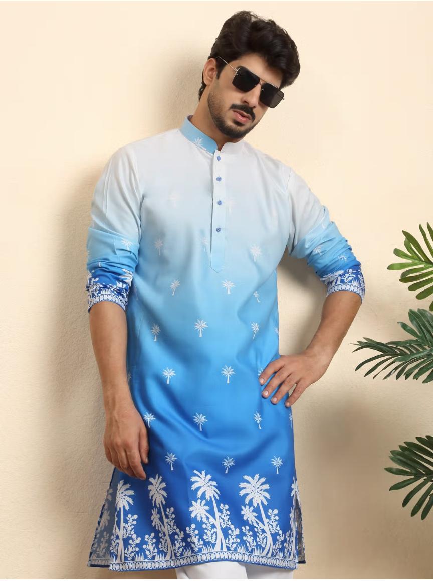 Ombre Dyed Thread Work Mandarin Collar Straight Kurta With Pyjamas in Germany