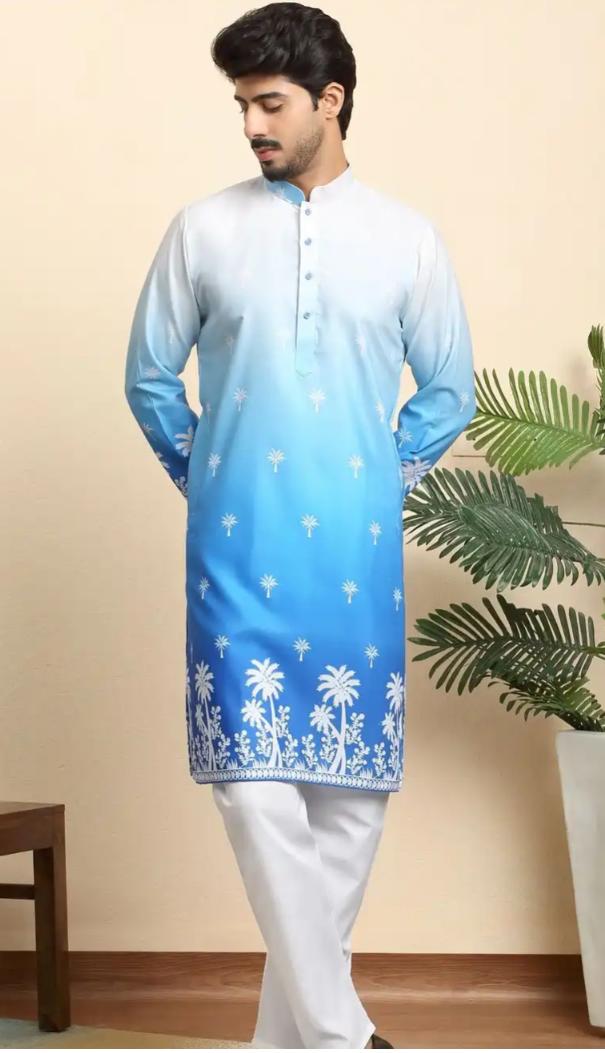 Ombre Dyed Thread Work Mandarin Collar Straight Kurta With Pyjamas in Germany