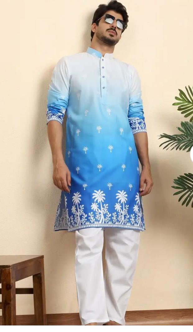 Ombre Dyed Thread Work Mandarin Collar Straight Kurta With Pyjamas in Germany