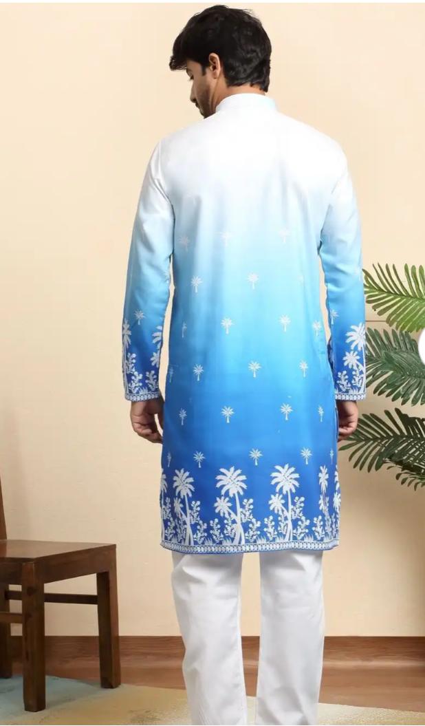 Ombre Dyed Thread Work Mandarin Collar Straight Kurta With Pyjamas in Germany