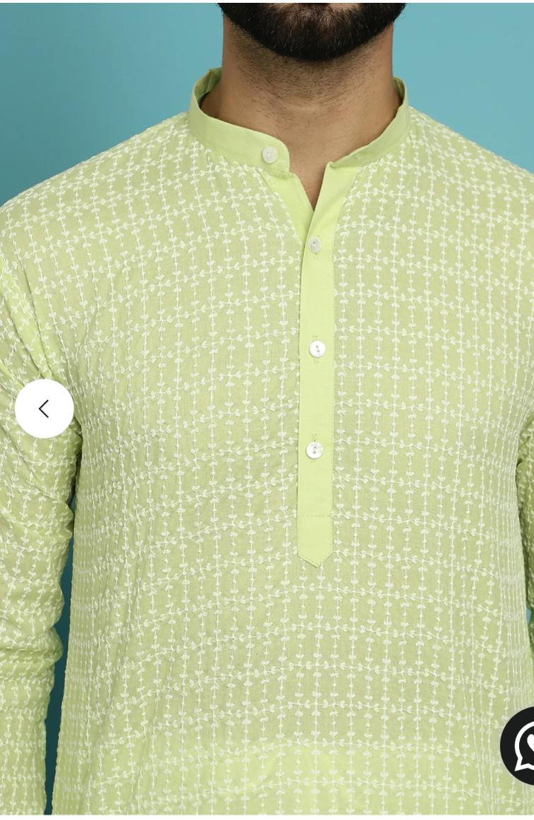 Men's Pure Cotton Green Kurta with White Embroidery in Berlin
