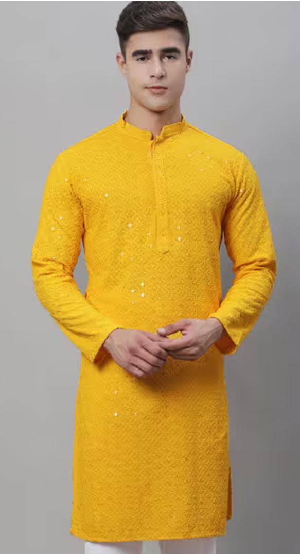 Embroidered Long Kurta with Pyjama Mandarin Collar in Berlin