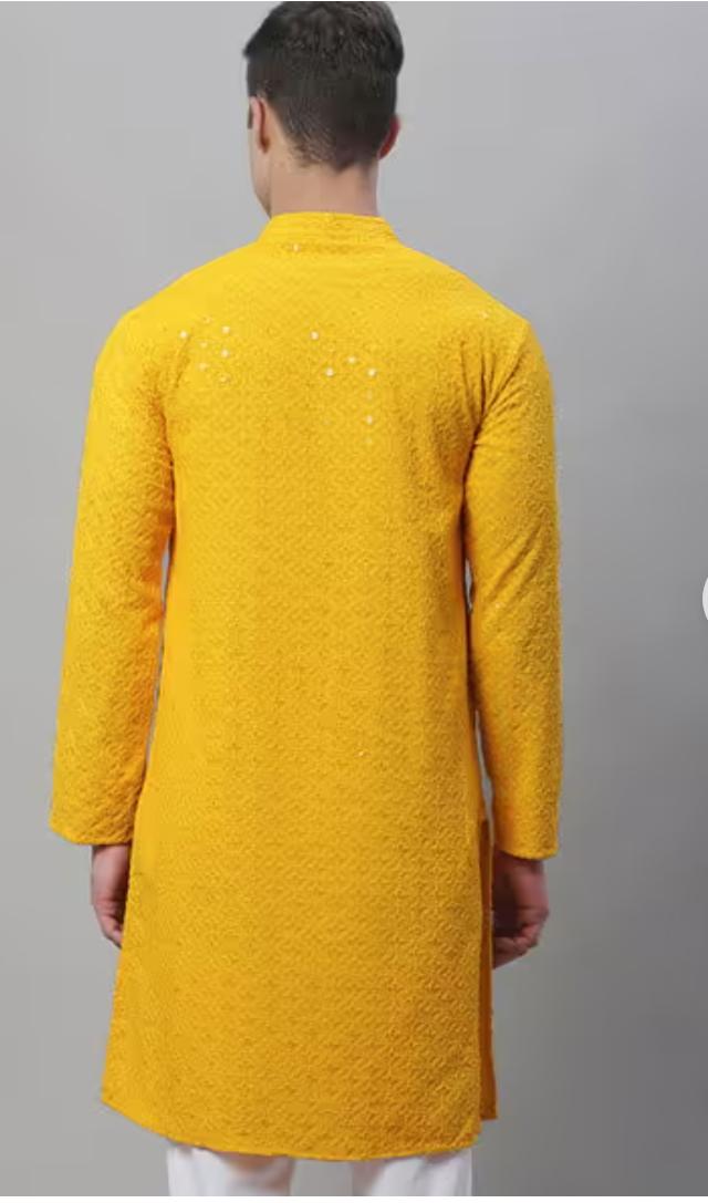 Embroidered Long Kurta with Pyjama Mandarin Collar in Berlin