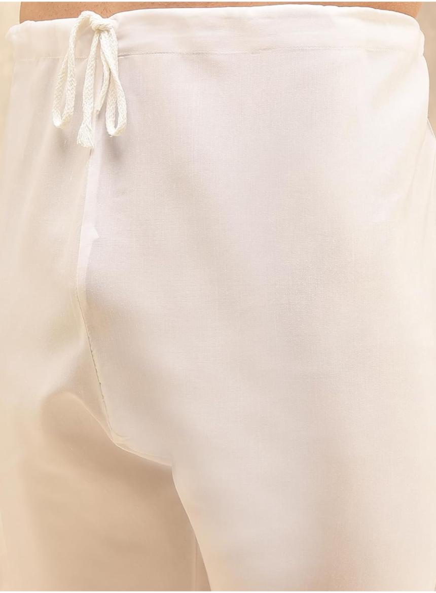 Kurta in Cotton and Viscose with Shiny Thread and Sequins, White Pyjamas in Berlin